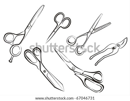 Set Different Scissors Black Lines Sketch Stock Vector 67046731 ...