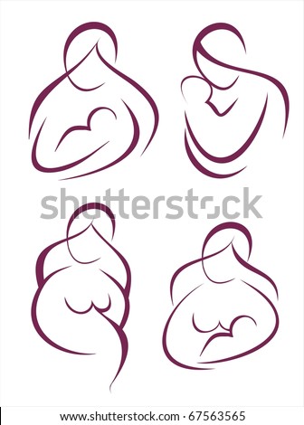 set of mother and baby vector icons