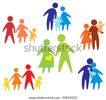 happy family icons collection multicolored in simple figures