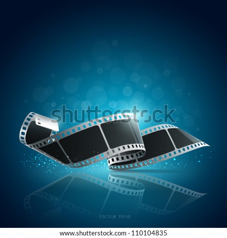 Camera film roll blue background, vector illustration