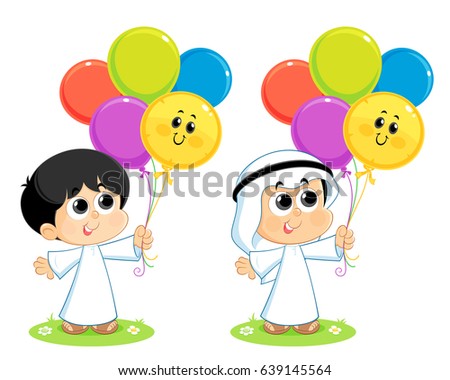 Arab Muslim Boys Celebrating Eid Carrying Stock Vector 