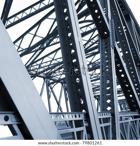 Support above the bridge, steel structure close-up.
