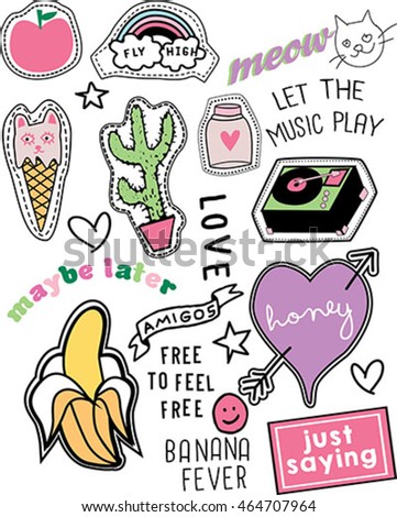 Cute Vintage Collection Stickers Embroidery Patches Stock Vector ...