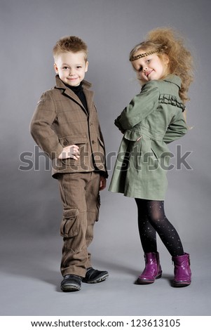 portrait of little boys and girls in the studio