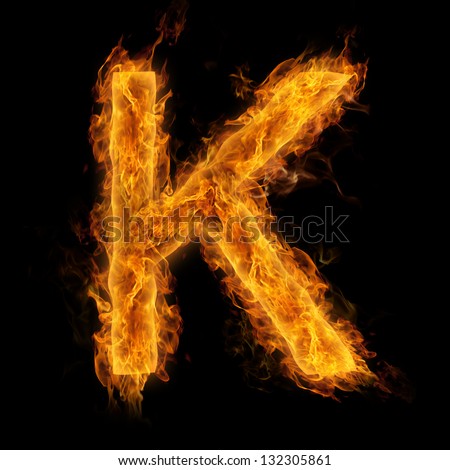 Fiery uppercase letter K - stock photo