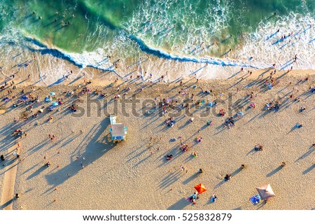 Aerial view of the beach in Santa Monica, CA