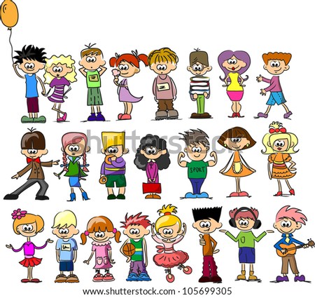 Set Cartoon Characters Happy Children Schoolchild Stock Vector 83995633 ...