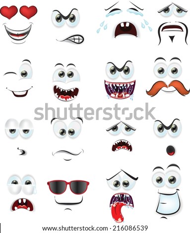 Funny Cartoon Faces Different Expressions Vector Stock Vector 669331126 ...