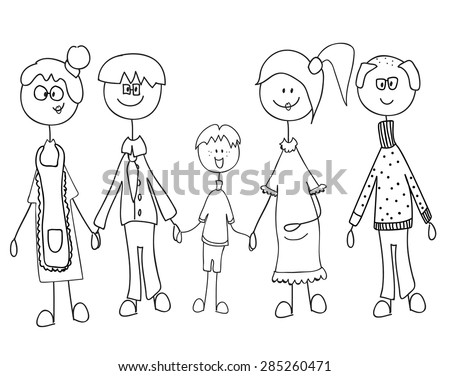 Happy Family Holding Hands Hand Drawing Stock Vector 72503653 ...