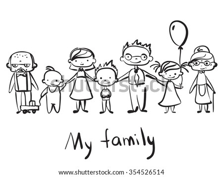 Vector Childrens Doodle Happy Family Stock Vector 354526514 - Shutterstock