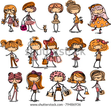 Cartoon Fashionable Girls Stock Vector 78615424 - Shutterstock