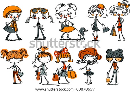 Cartoon Fashionable Girls Stock Vector 78615424 - Shutterstock