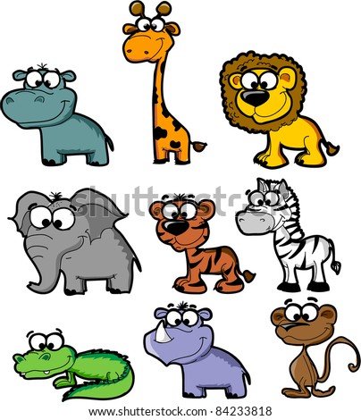 Set Cartoon Animals Stock Vector 84233818 - Shutterstock