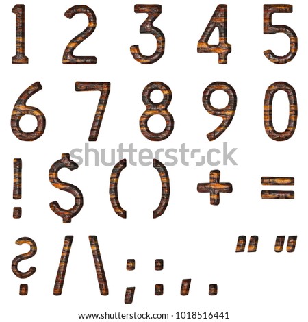 Rustic Rough Wood Style Simple Font Full Numbers Signs And Symbols Set In A Rustic Rough Wood Style Simple Font Full Numbers Signs And Symbols Set In A