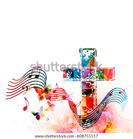 Colorful Christian Cross Stave Music Notes Stock Vector 608755517 ...