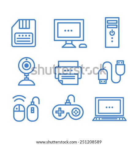 Technology icons computer accessories icons in the modern linear style