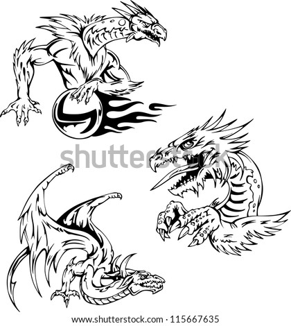 dragon tattoo designs set vector illustrations stock vector dragon tattoo designs set vector illustrations stock vector
