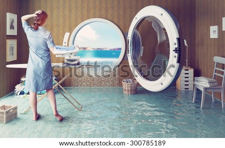 Housewife dreams. Creative concept. Photo combination