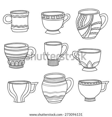 Tea Cup Coffee Cup Saucers Set Stock Vector 164487515 - Shutterstock