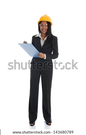 African American woman architect smiling white background