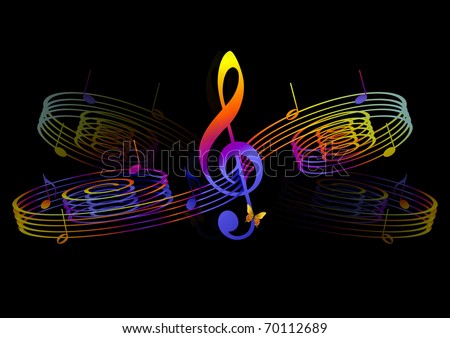 Colorful Music Notes Staff Black Background Stock Illustration 89769985 ...