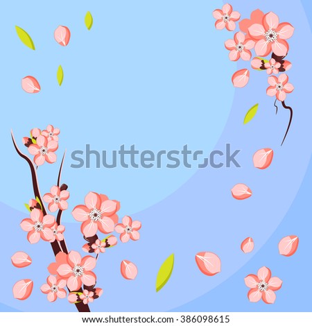 Almond or apricot branch in blossom. Template for greeting card and invitation. Vector illustration