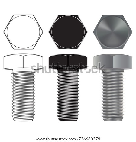 Hexagonal Bolt Nuts Orthogonal Projection Stock Vector 284292863 ...