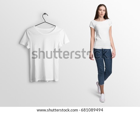 Download White Tshirt On Young Woman Jeans Stock Photo 681089494 ...