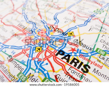 close up of a road map of paris