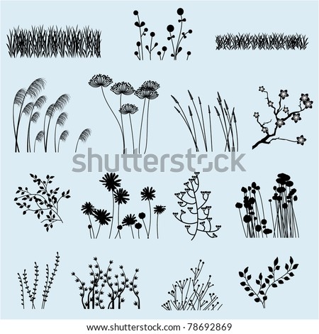 Vector Flower and Grass Silhouettes