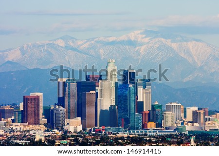 Los Angeles with snowy mountains in the background