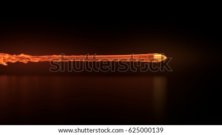 3d illustration of a flying bullet with fire trail