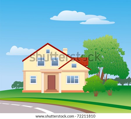 House Illustration Cartoon House Spring Summer Stock Vector 123415348 ...