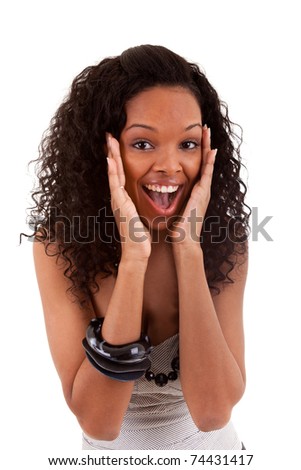 Closeup portrait of a surprised young black woman