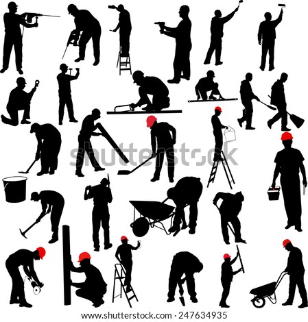 construction workers silhouettes collection - vector