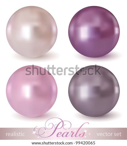 set of realistic pearls on white background