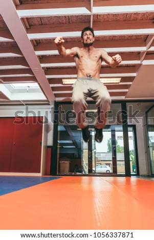 Aalst, Belgium - October 13, 2012: professional stuntman O. B. on training