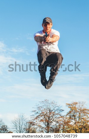 Aalst, Belgium - March 11, 2012: professional stuntman acting in a film