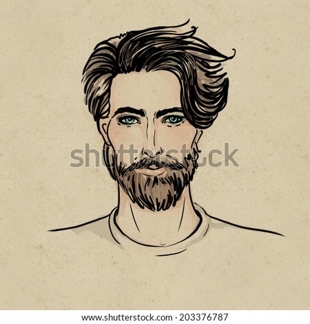 Portrait Handsome Man Beard Sketch Style Stock 