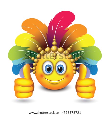 Cute Emoticon Two Thumbs Up Isolated On White Background With Carnival Headdress Emoji Cute Emoticon Two Thumbs Up Isolated On White Background With Carnival Headdress Emoji