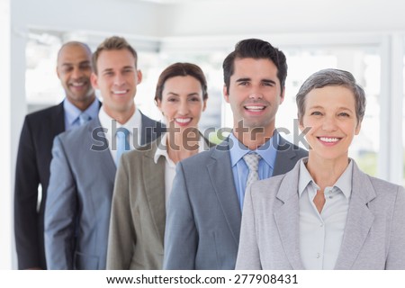 Group Happy Multiracial Businesspeople Standing Row Stock Photo ...