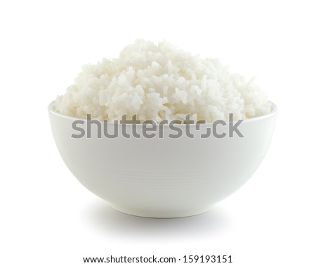 Rice in a bowl on a white background