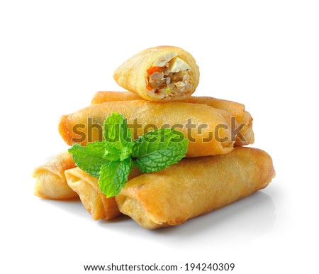 Fried Chinese Traditional Spring rolls food isolated on white background