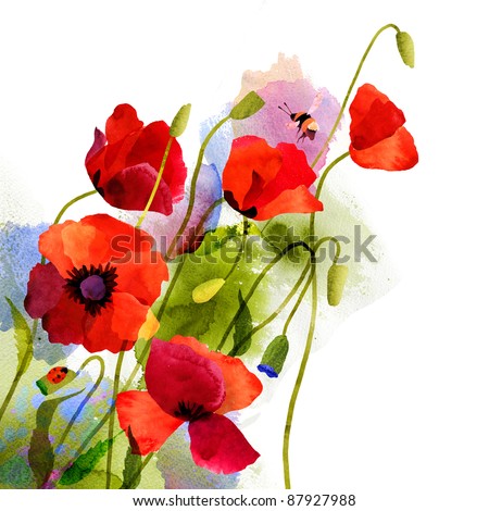 Red watercolour flowers Stock Photos, Images, & Pictures | Shutterstock