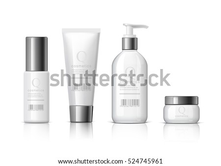 Set of Realistic cosmetic bottle on a white background. Cosmetic package collection for cream, soups, foams, shampoo, glue. Mock up set for brand template. vector illustration.