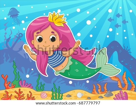 beautiful little mermaid vector illustration kids stock vector 2018 687779797 shutterstock - Mermaid Pictures For Kids beautiful little mermaid vector illustration kids stock vector 2018 687779797 shutterstock - Mermaid Pictures For Kids