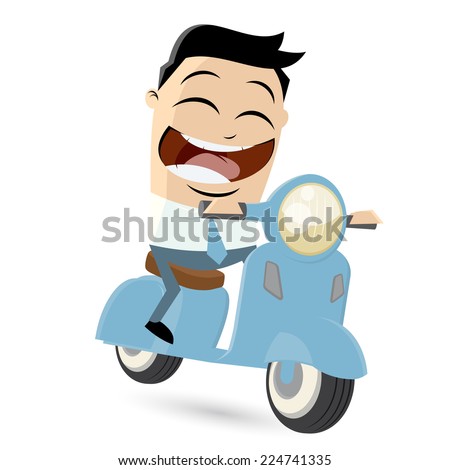 Funny Cartoon Businessman Is Riding A Scooter Funny Cartoon Businessman Is Riding A Scooter
