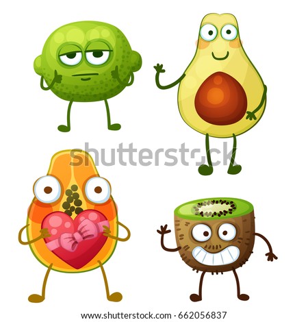 Funny Fruit Characters Isolated On White Stock Vector 662056837