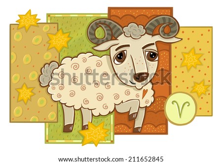 Horoscope. Aries. The element of fire. Cute funny animal. - stock photo