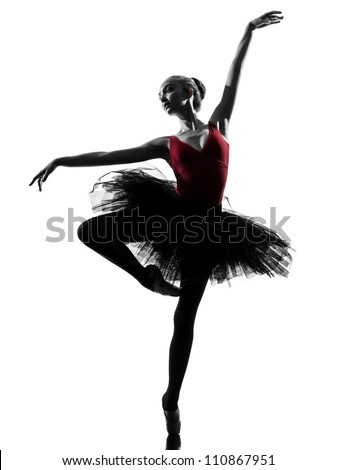 one caucasian young woman ballerina ballet dancer dancing with tutu in silhouette studio on white background